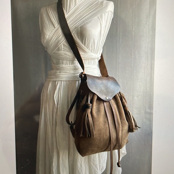 Etsy Custom Distressed Suede Brown Bucket Backpack...
